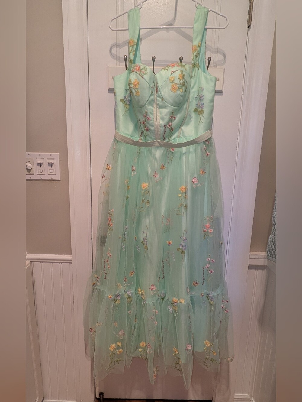 Pastel Mint Floral Embroidered Prom Or Formal Gown